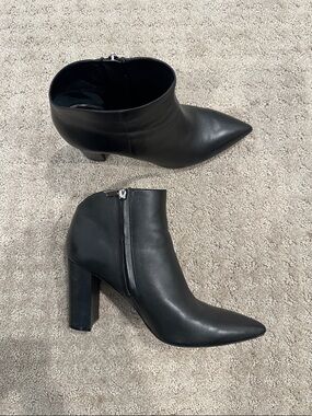 Marc Fisher Black Pointed Toe Block Heel Ankle Boots